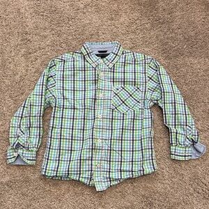 Tommy Hilfiger Kids Green and Blue Plaid Button Down Shirt sz 6